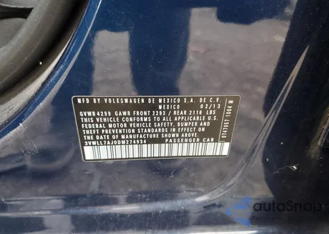 2013 Volkswagen Jetta Tdi z USA, uszkodzony, nr VIN 3VWLL7AJ0DM274934